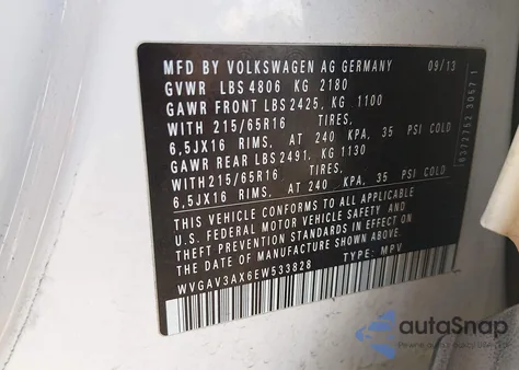 2014 Volkswagen Tiguan S from USA, damaged, VIN WVGAV3AX6EW533828
